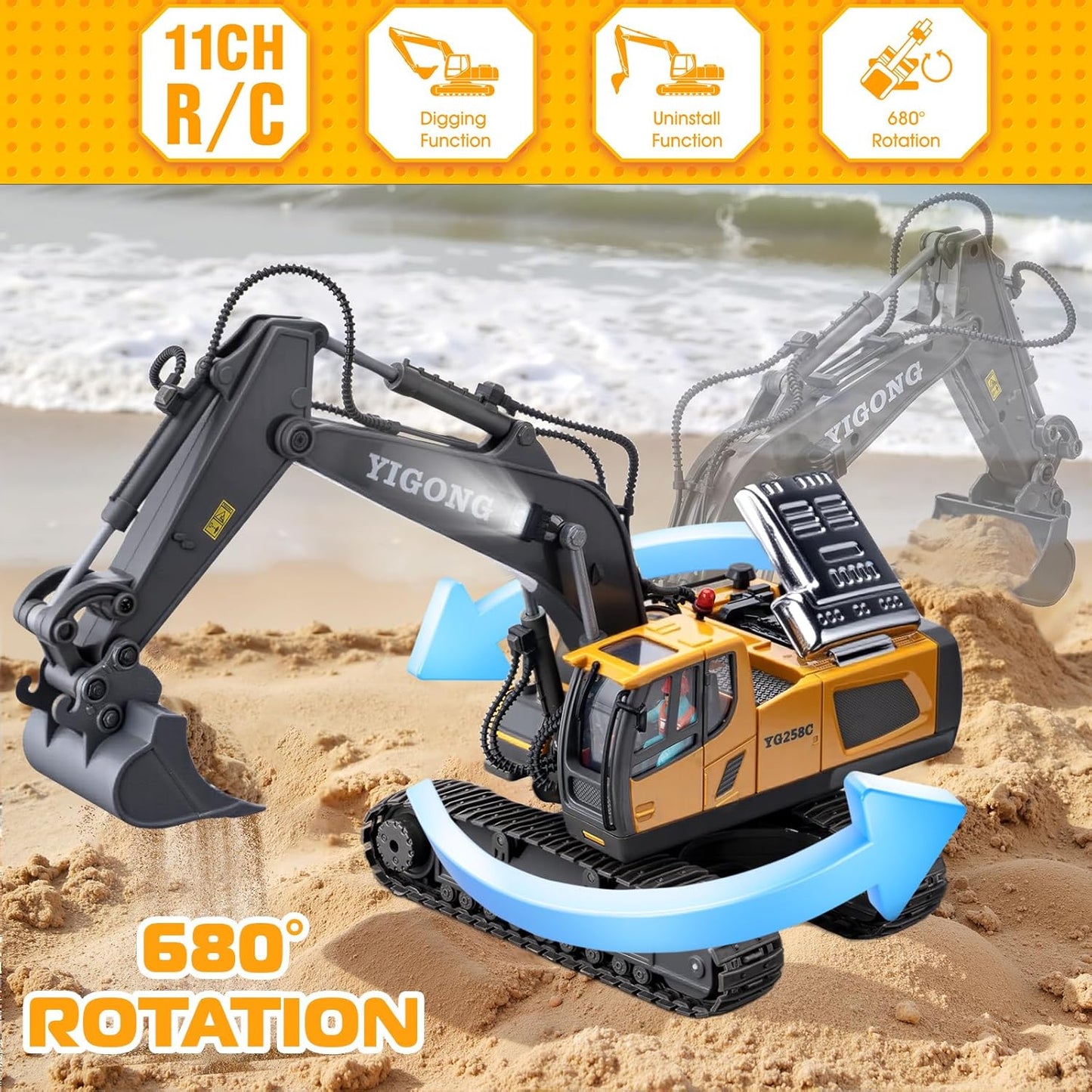 11 Channel 1:20 RC Excavator Toys