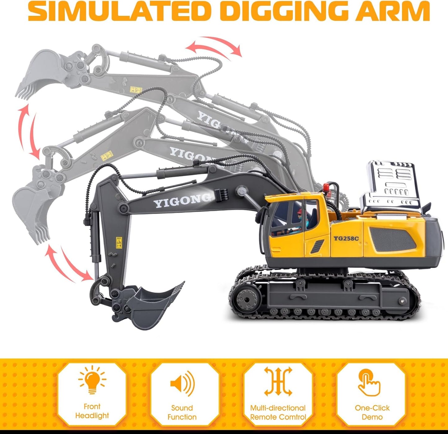 11 Channel 1:20 RC Excavator Toys