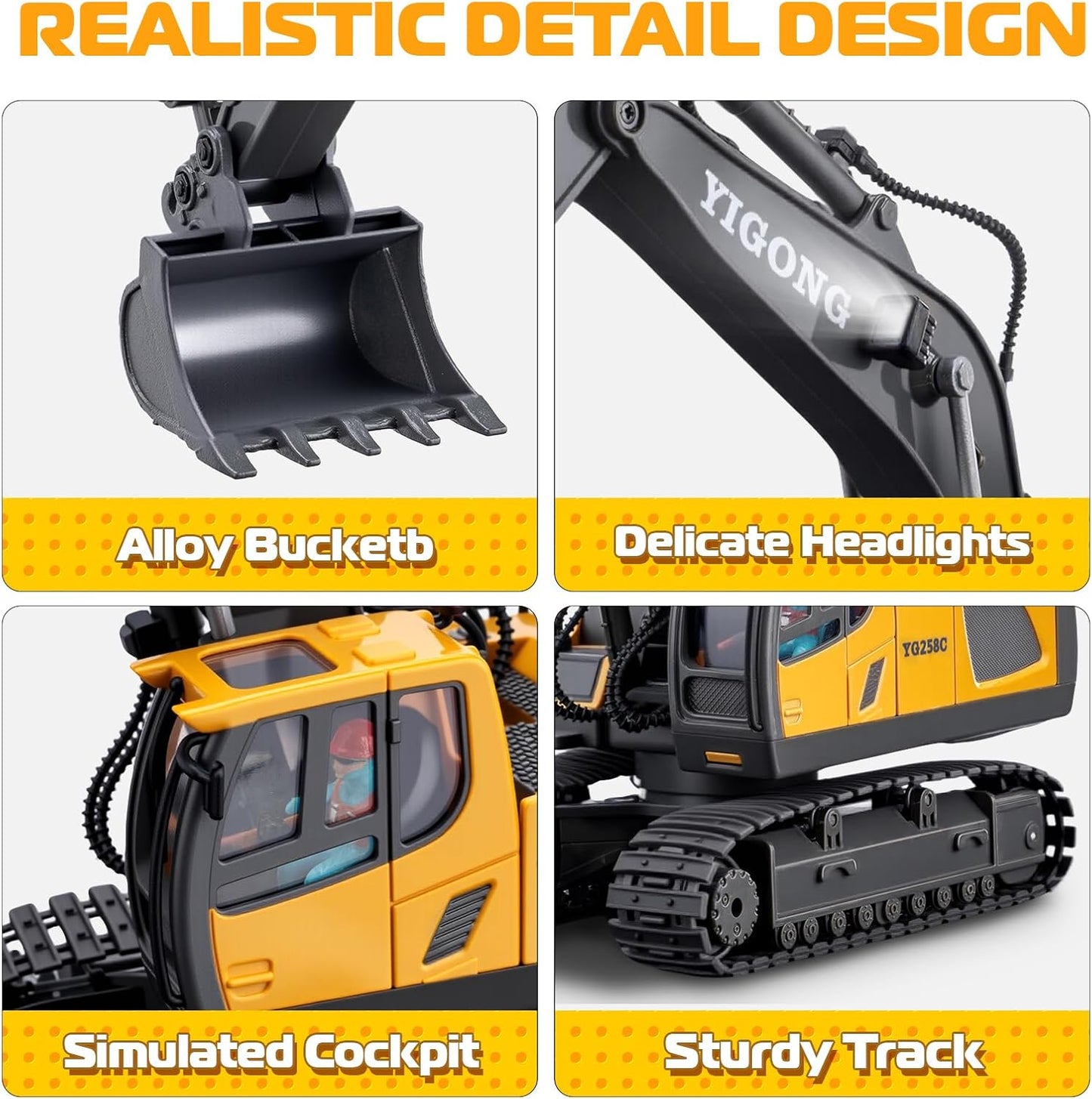 11 Channel 1:20 RC Excavator Toys