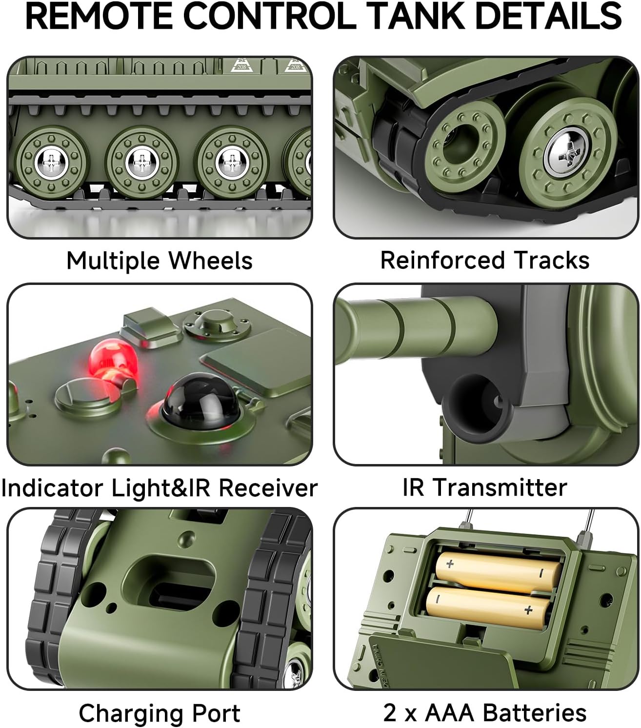 Mini RC Tank with 330° Rotating Turret and Sound & Lighting