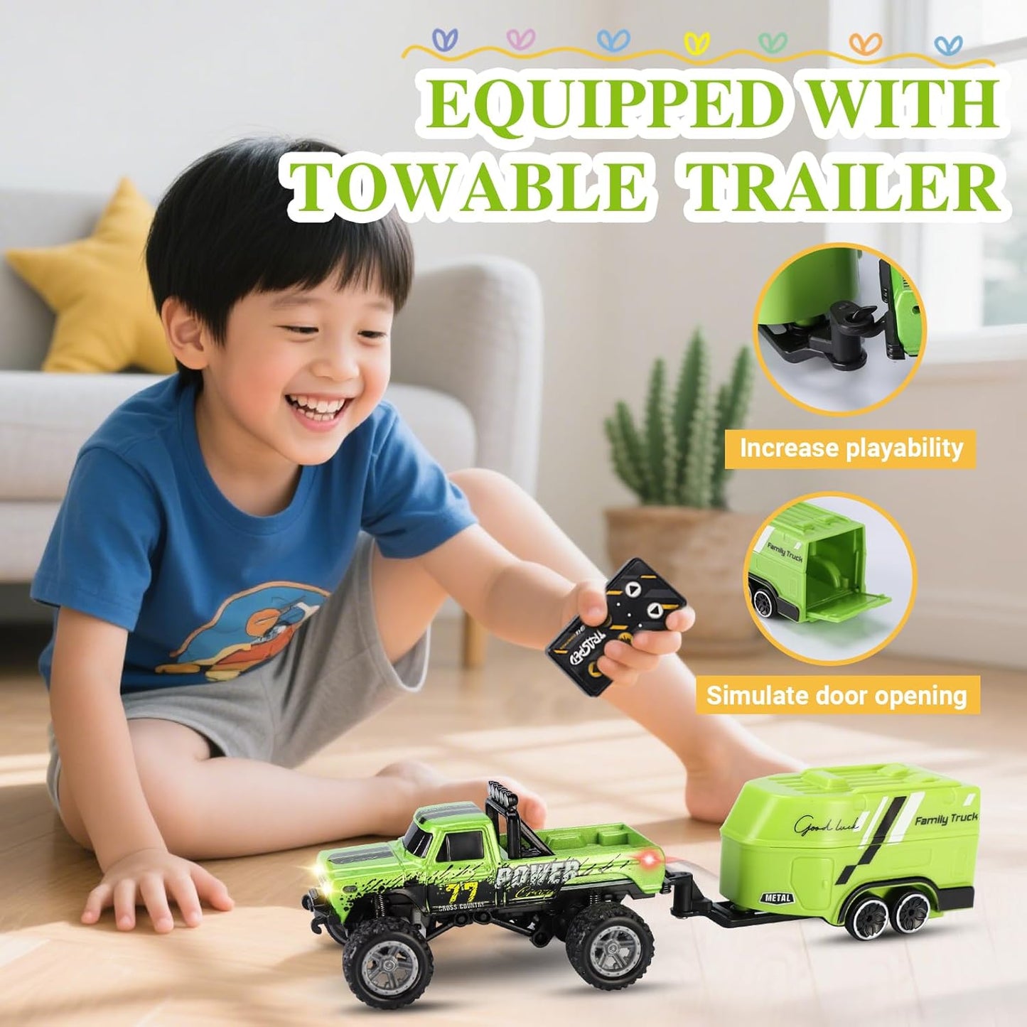 2.4Ghz Mini Remote Control Monster Truck with Trailer & Lights