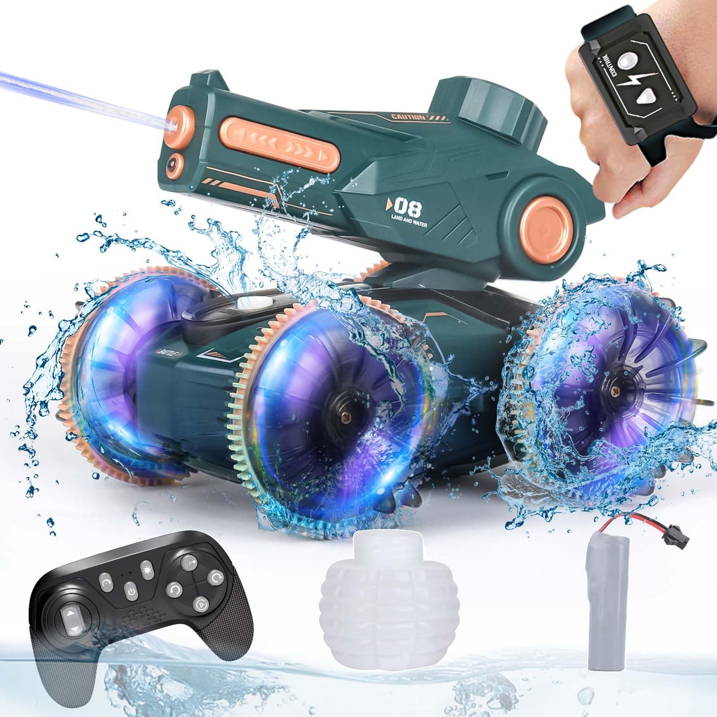 3-in-1 Remote Control Car, RC Boat & Water Gun - Amphibious RC Car for Land & Water, Adjustable Speed, Waterproof, Perfect Boys Toys 4-12 Years Old boy Gifts for Pool Beach, Summer Fun-Blue