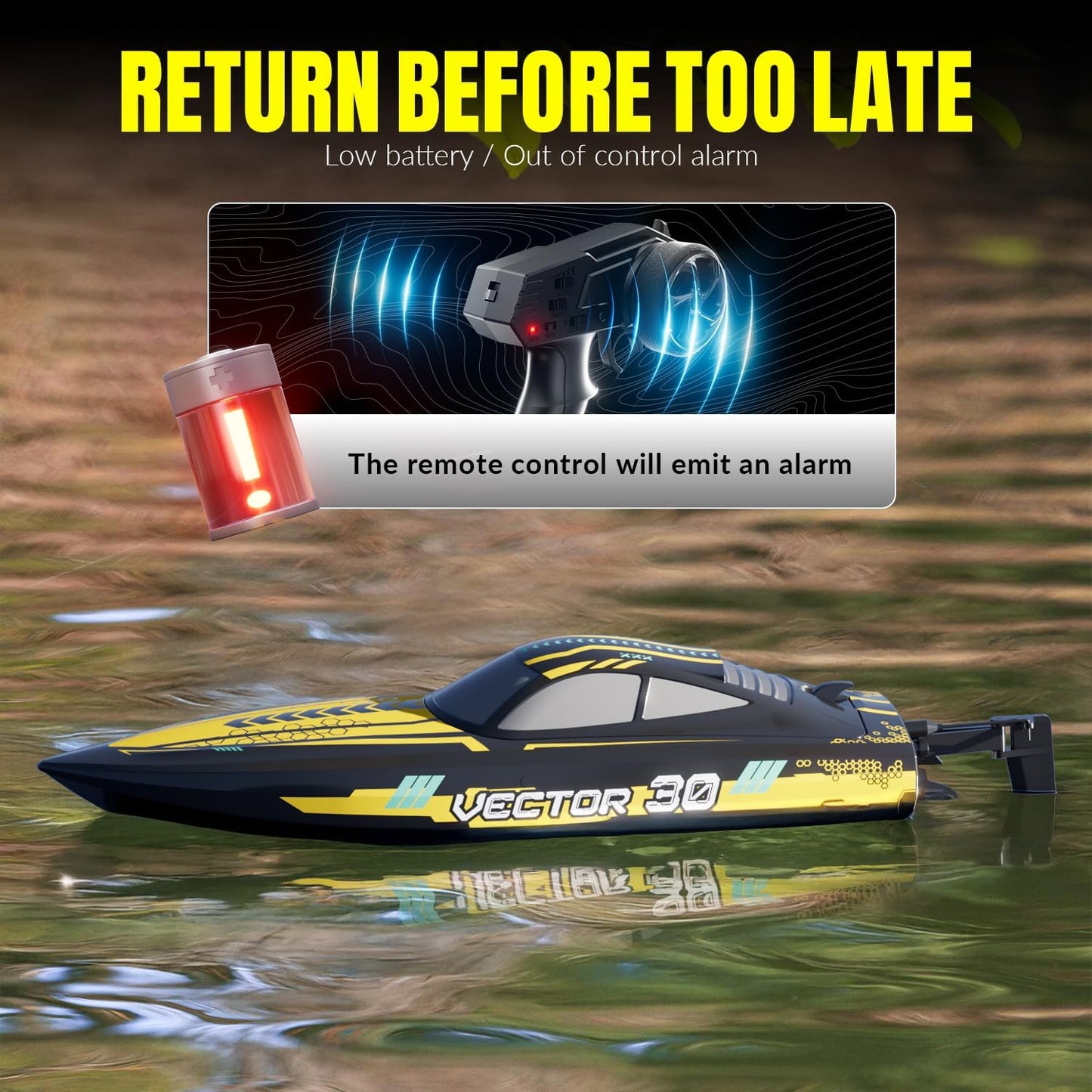 VOLANTEXRC RC Remote Control Boat for Pool,2.4Ghz Control RC Boats for Adults, Lake Electric Boat with Water Cooling System 2Rechargeable Batteries (Yellow)