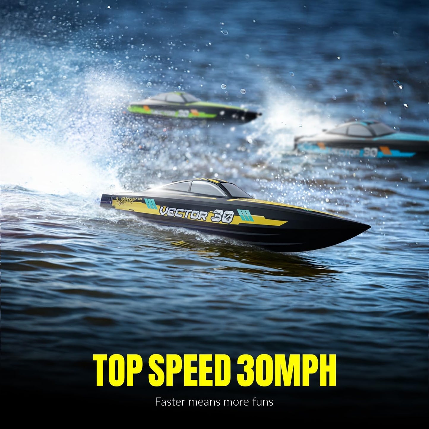 VOLANTEXRC RC Remote Control Boat for Pool,2.4Ghz Control RC Boats for Adults, Lake Electric Boat with Water Cooling System 2Rechargeable Batteries (Yellow)