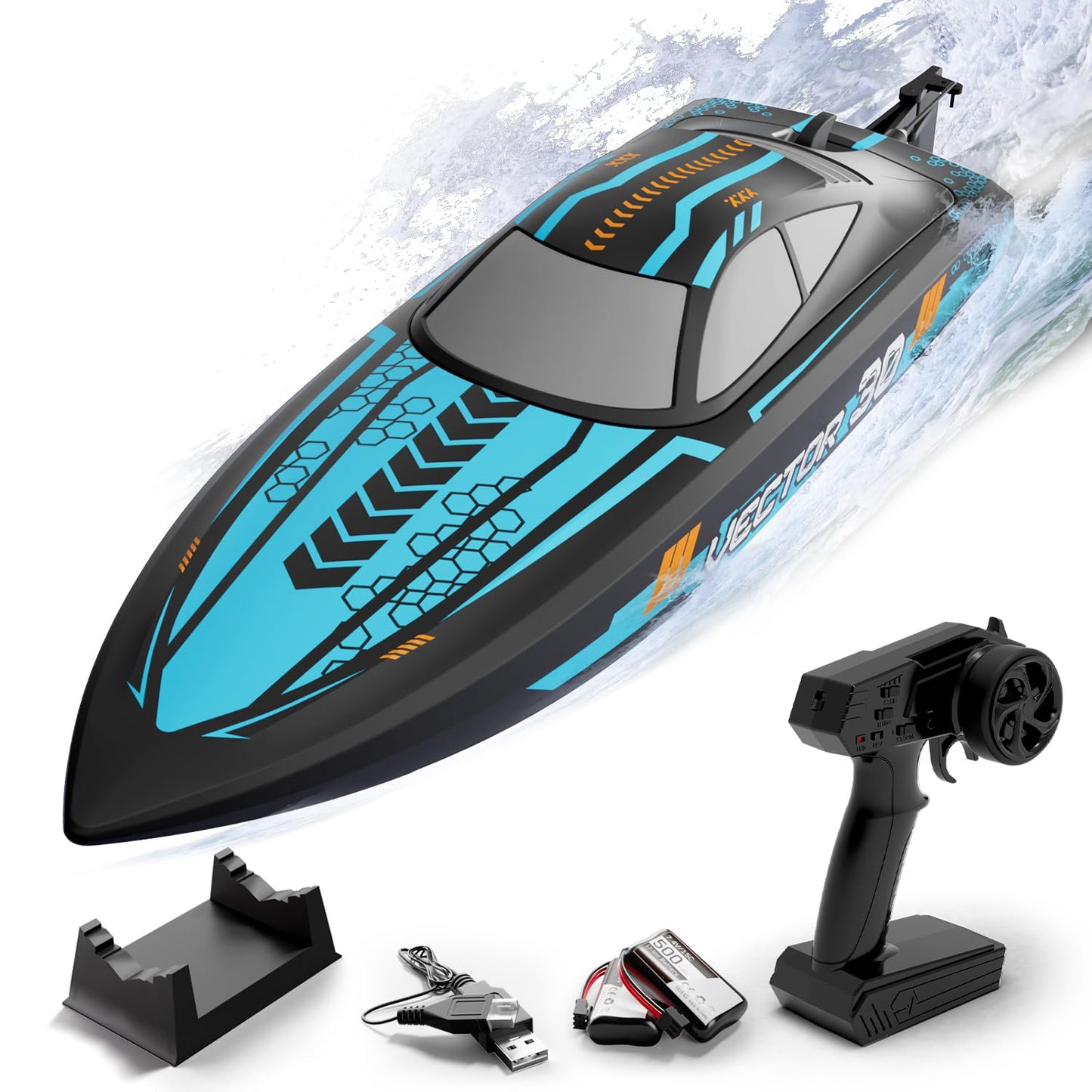 VOLANTEXRC RC Remote Control Boat for Pool,2.4Ghz Control RC Boats for Adults, Lake Electric Boat with Water Cooling System 2Rechargeable Batteries (Yellow)