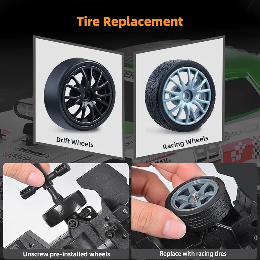 RC Drift Car, Drifting RC Car 2.4GHz 1:16 Remote Control Cars 4WD High Speed Racing Vehicle with LED Lights Two Batteries and Drifting Tires Racing Sport Toy Cars for Adults Boys Girls Kids