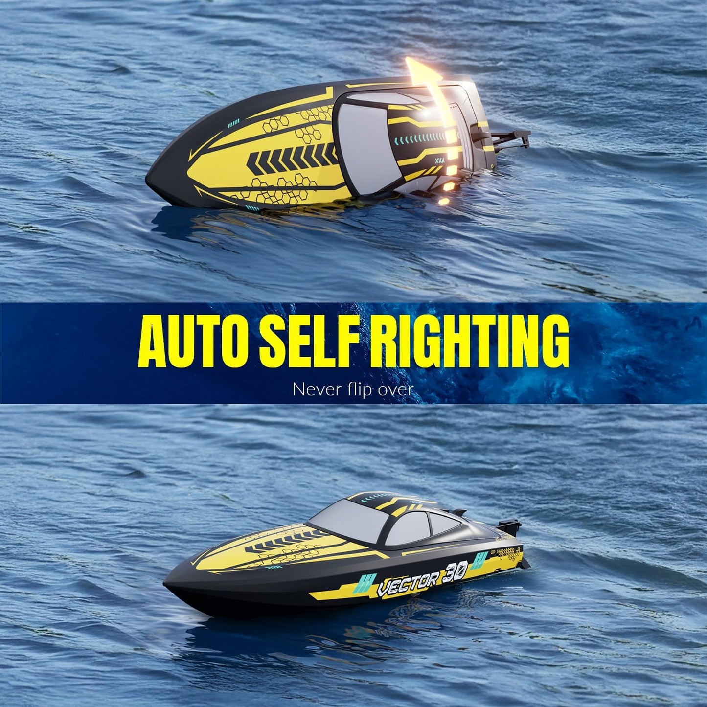 VOLANTEXRC RC Remote Control Boat for Pool,2.4Ghz Control RC Boats for Adults, Lake Electric Boat with Water Cooling System 2Rechargeable Batteries (Yellow)