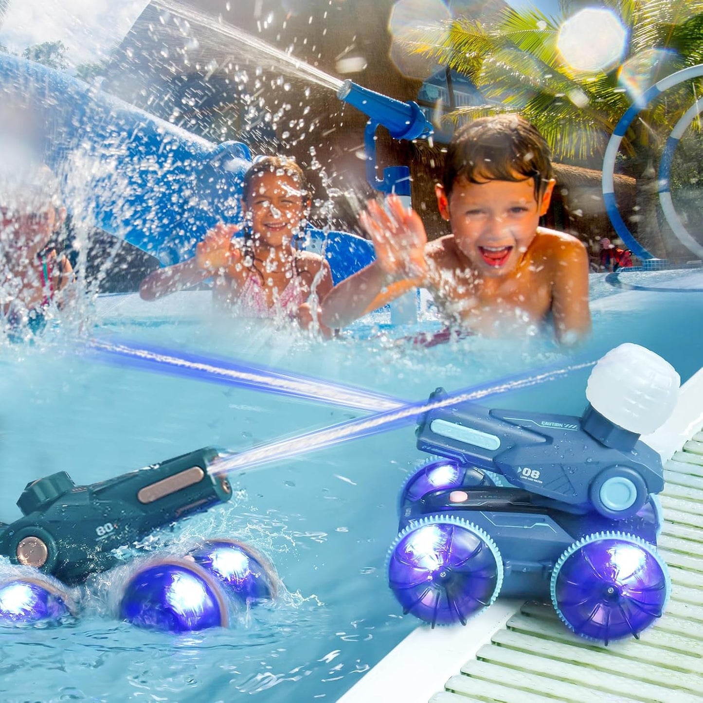 3-in-1 Remote Control Car, RC Boat & Water Gun - Amphibious RC Car for Land & Water, Adjustable Speed, Waterproof, Perfect Boys Toys 4-12 Years Old boy Gifts for Pool Beach, Summer Fun-Blue