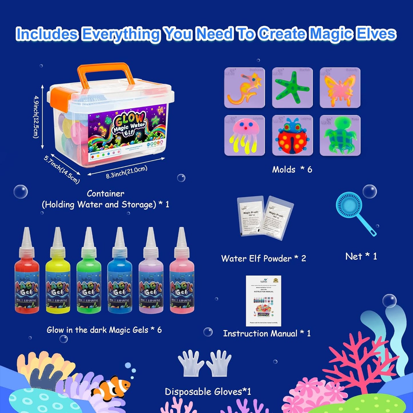 Kiditos Glow in the Dark Magic Water Elf Toy Kit,Aqua Fairy Water Gel Kit-6 Magic Gels&6 Molds-Make Your Own Water Pets&Squishy Toys-Fun Summer DIY Craft Kit,Birthday Gift&Party Favors for Kid Ages 3+