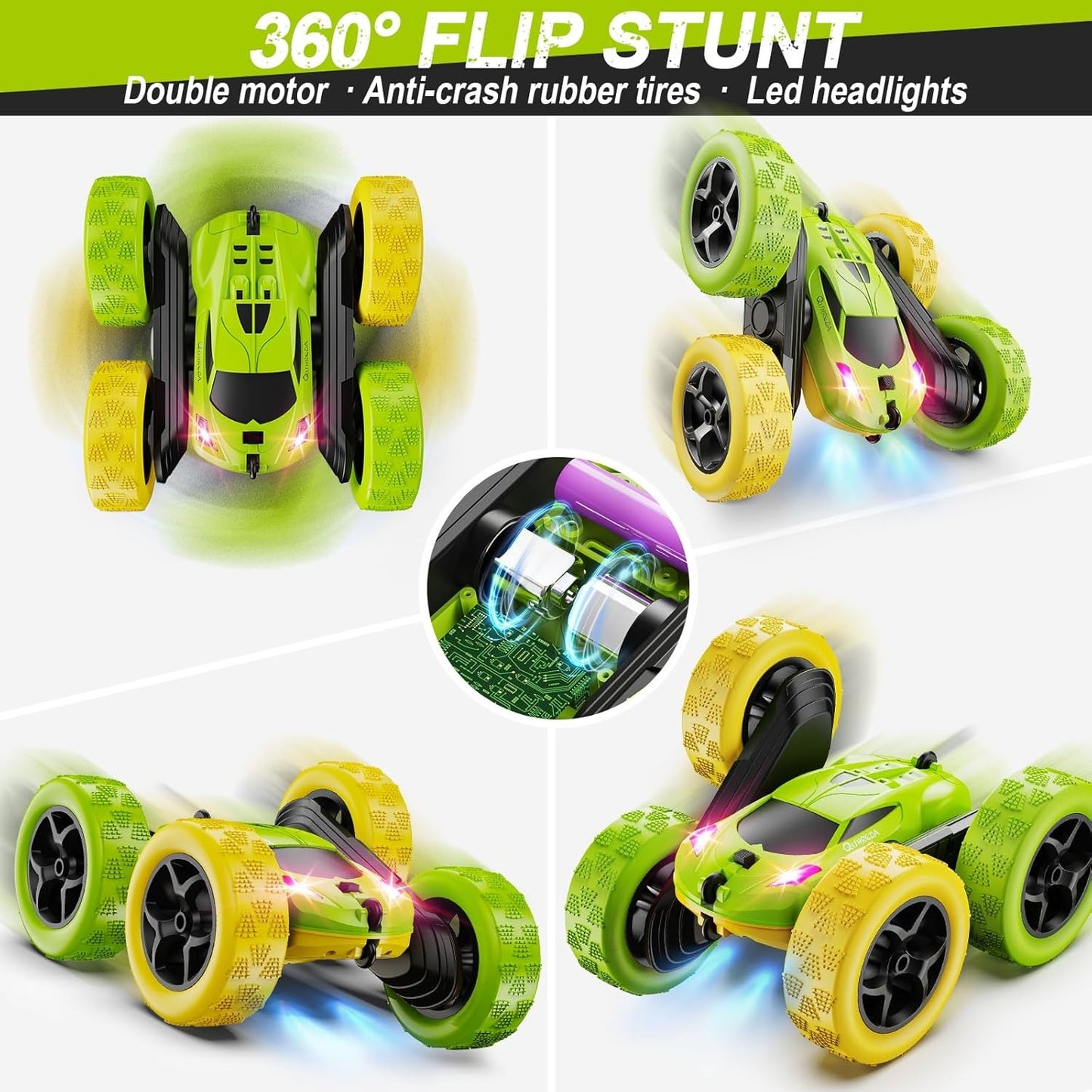 2.4GHz RC Stunt Cars Toys for Kids Yellow & Green