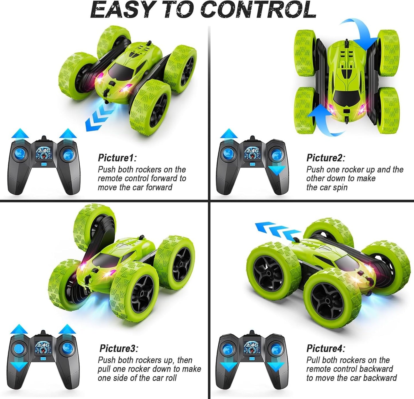 2.4GHz RC Stunt Cars Toys for Kids Green