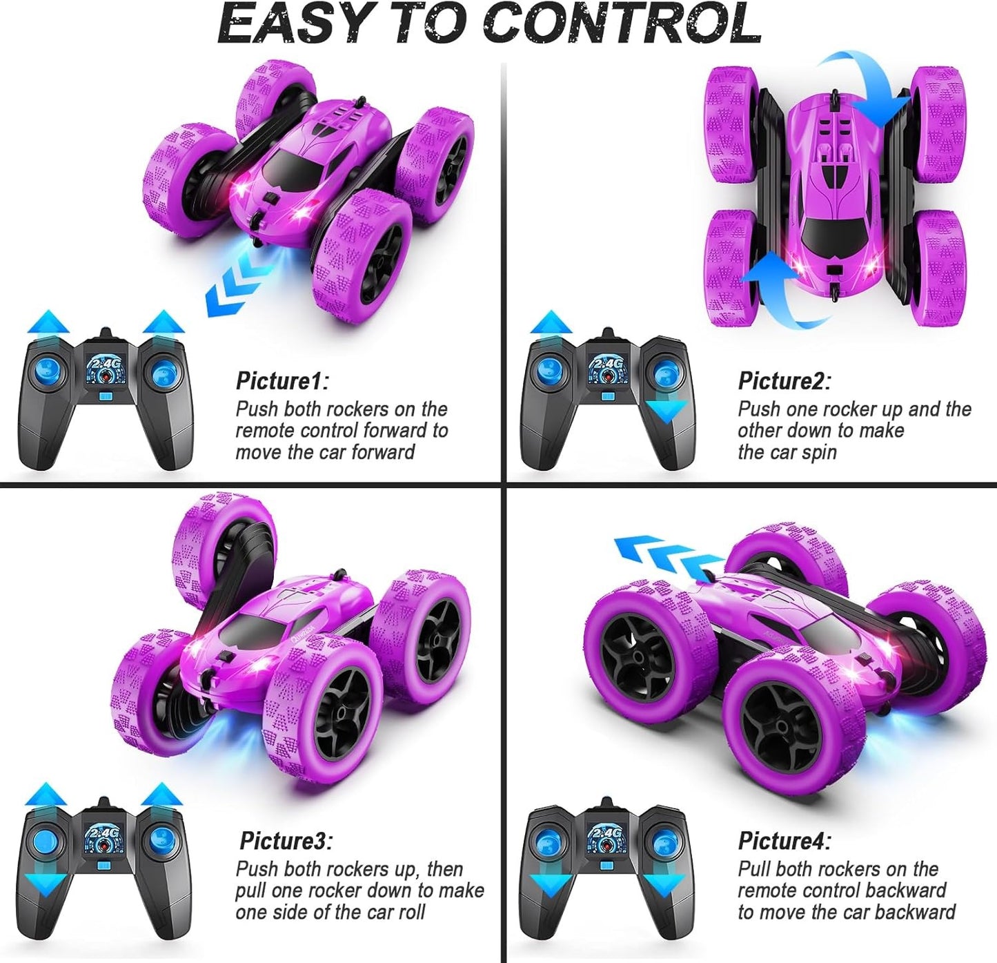 2.4GHz RC Stunt Cars Toys for Kids Purple