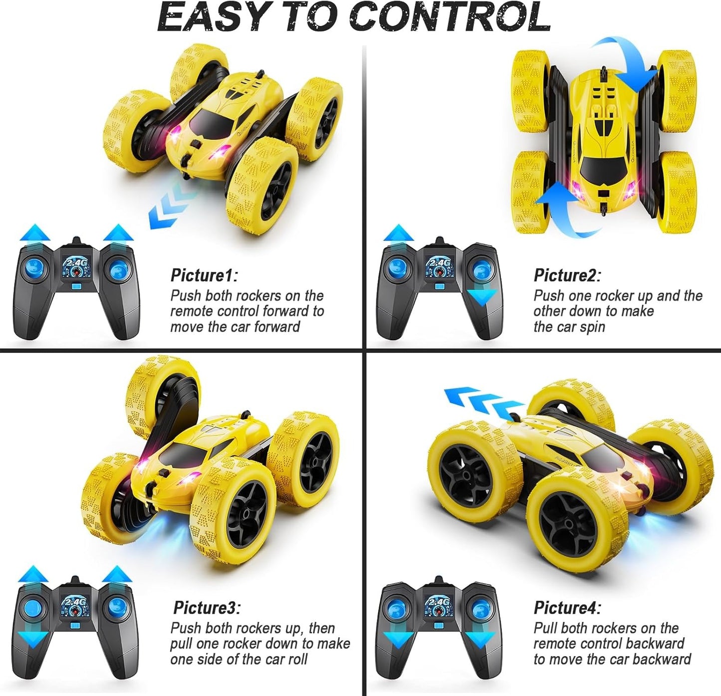 2.4GHz RC Stunt Cars Toys for Kids Yellow