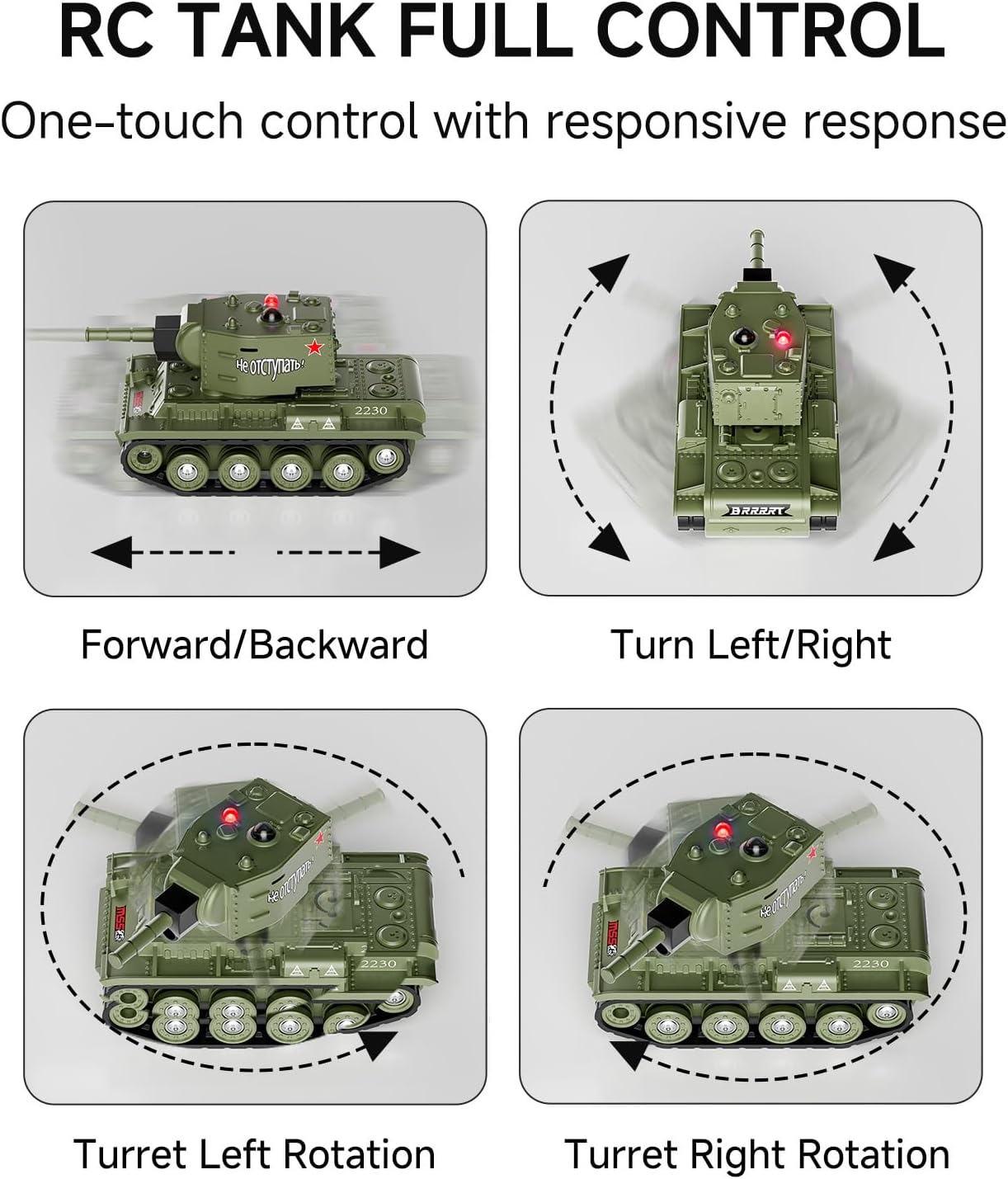 Mini RC Tank with 330° Rotating Turret and Sound & Lighting
