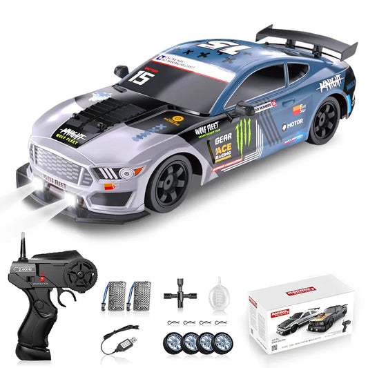 RC Drift Car, Drifting RC Car 2.4GHz 1:16 Remote Control Cars 4WD High Speed Racing Vehicle with LED Lights Two Batteries and Drifting Tires Racing Sport Toy Cars for Adults Boys Girls Kids