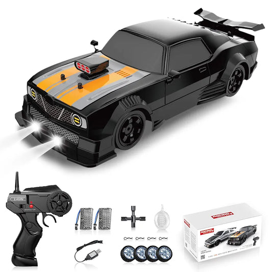 RC Drift Car 2.4GHz 1:16 Scale 4WD High Speed Remote Control Cars Vehicle with LED Lights Two Batteries and Drifting Tires Racing Sport Toy Cars for Adults Boys Girls Kids