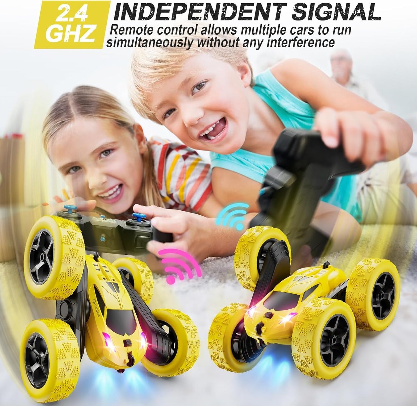 2.4GHz RC Stunt Cars Toys for Kids Yellow